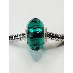 NWT 925 For Pandora Charm Bracelets Emerald Green Glass Faceted European Bead